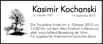 Traueranzeige von Kasimir Kochanski von Hersbrucker Zeitung