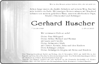 Traueranzeige von Gerhard Huscher von Hersbrucker Zeitung