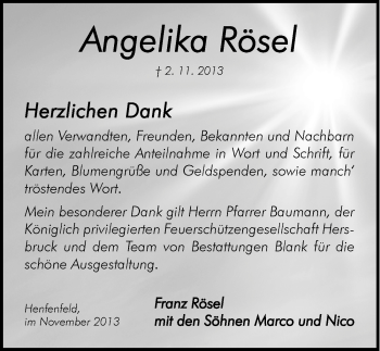 Traueranzeige von Angelika Rösel von Hersbrucker Zeitung