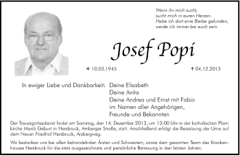 Traueranzeige von Josef Popi von Hersbrucker Zeitung