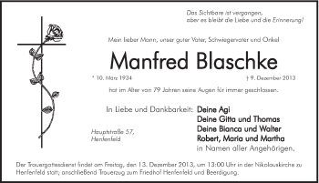Traueranzeige von Manfred Blaschke von Hersbrucker Zeitung