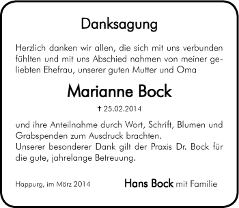 Traueranzeige von Marianne Bock von Hersbrucker Zeitung