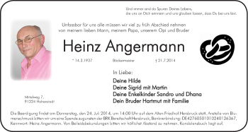 Traueranzeige von Heinz Angermann von Hersbrucker Zeitung