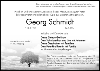 Traueranzeige von Georg Schmidt von Hersbrucker Zeitung