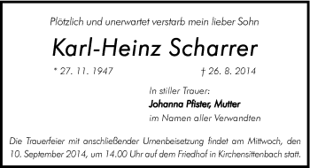 Traueranzeige von Karl-Heinz Scharrer von Hersbrucker Zeitung