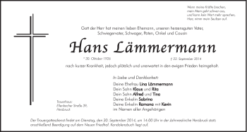 Traueranzeige von Hans Lämmermann von Hersbrucker Zeitung