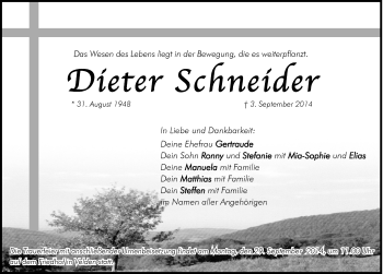 Traueranzeige von Dieter Schneider von Hersbrucker Zeitung
