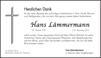Traueranzeige von Hans Lämmermann von Hersbrucker Zeitung