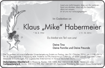 Traueranzeige von Klaus Habermeier von Hersbrucker Zeitung