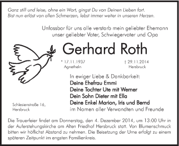 Traueranzeige von Gerhard Roth von Hersbrucker Zeitung