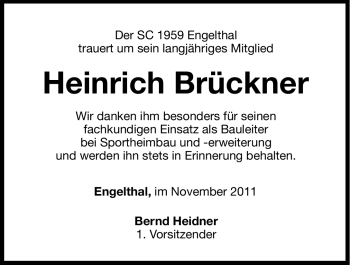 Traueranzeige von Heinrich Brückner von Hersbrucker Zeitung