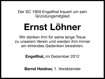 Traueranzeige von Ernst Löhner von Hersbrucker Zeitung