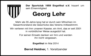 Traueranzeige von Georg Lehr von Hersbrucker Zeitung