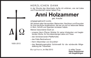 Traueranzeige von Anni Holzammer von Der Bote