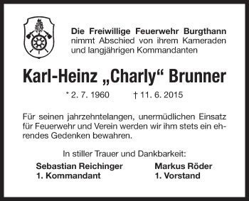 Traueranzeige von Karl-Heinz Brunner von Der Bote