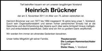 Traueranzeige von Heinrich Brückner von Hersbrucker Zeitung