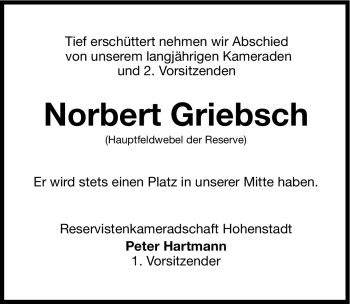 Traueranzeige von Norbert Griebsch von Hersbrucker Zeitung