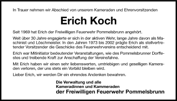 Traueranzeige von Erich Koch von Hersbrucker Zeitung