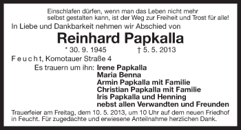 Traueranzeige von Reinhard Papkalla von Der Bote