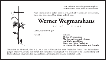 Traueranzeige von Werner Wegmarshaus von Der Bote