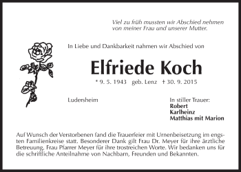 Traueranzeige von Elfriede Koch von Der Bote