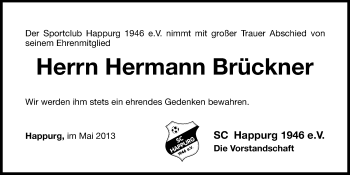 Traueranzeige von Hermann Brückner von Hersbrucker Zeitung