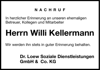 Traueranzeige von Willi Kellermann von Hersbrucker Zeitung