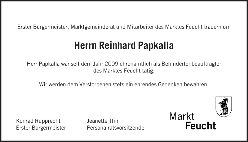  Traueranzeige für Reinhard Papkalla vom 08.05.2013 aus Der Bote
