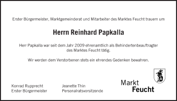 Traueranzeige von Reinhard Papkalla von Der Bote