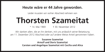 Traueranzeige von Thorsten Szameitat von Der Bote