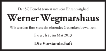 Traueranzeige von Werner Wegmarshaus von Der Bote