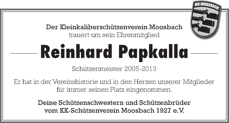  Traueranzeige für Reinhard Papkalla vom 08.05.2013 aus Der Bote