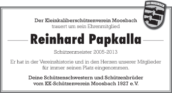 Traueranzeige von Reinhard Papkalla von Der Bote