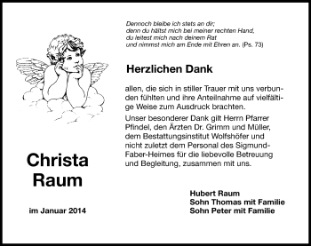 Traueranzeige von Christa Raum von Hersbrucker Zeitung