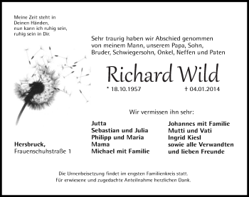 Traueranzeige von Richard Wild von Hersbrucker Zeitung