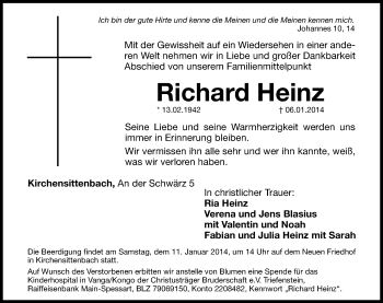 Traueranzeige von Richard Heinz von Hersbrucker Zeitung