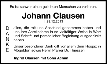 Traueranzeige von Johann Clausen von Hersbrucker Zeitung