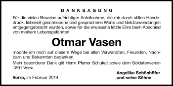 Traueranzeige von Otmar Vasen von Hersbrucker Zeitung