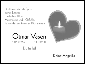 Traueranzeige von Otmar Vasen von Hersbrucker Zeitung