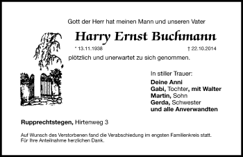 Traueranzeige von Harry Ernst Buchmann von Hersbrucker Zeitung