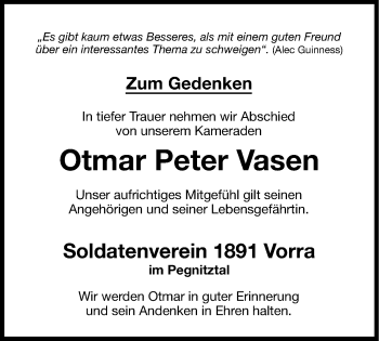 Traueranzeige von Otmar Peter Vasen von Hersbrucker Zeitung