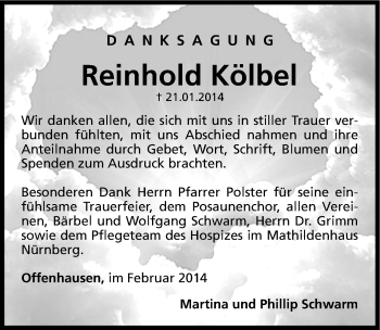 Traueranzeige von Reinhold Kölbel von Hersbrucker Zeitung