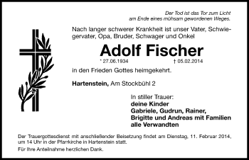 Traueranzeige von Adolf Fischer von Hersbrucker Zeitung