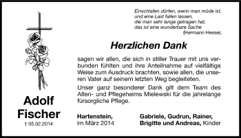 Traueranzeige von Adolf Fischer von Hersbrucker Zeitung