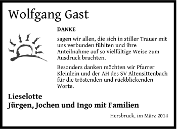 Traueranzeige von Wolfgang Gast von Hersbrucker Zeitung