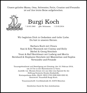 Traueranzeige von Burgi Koch von Hersbrucker Zeitung