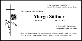 Traueranzeige von Marga Söltner von Hersbrucker Zeitung