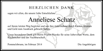 Traueranzeige von Anneliese Schatz von Hersbrucker Zeitung