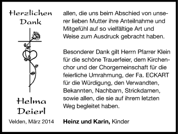 Traueranzeige von Helma Deierl von Hersbrucker Zeitung