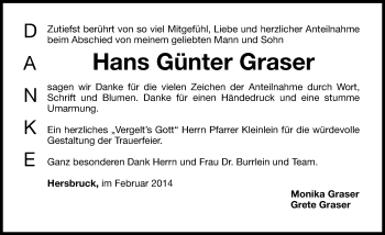 Traueranzeige von Hans Günter Graser von Hersbrucker Zeitung
